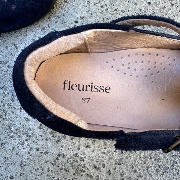 FLEURISSE Josephine T-Bar Shoes Girls 27 Navy Blue Suede Mary Janes Dress Shoe - Picture 8 of 10